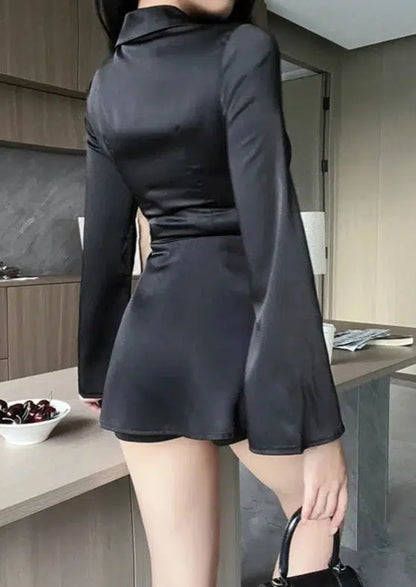 Black Silky Shirt Dress