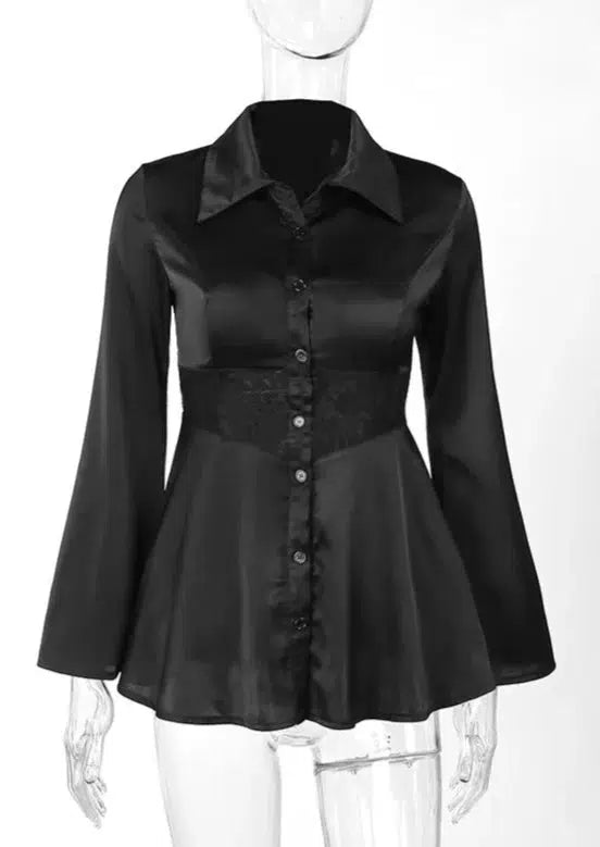 Black Silky Shirt Dress