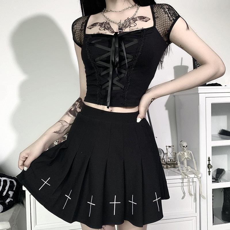 Black pleated outlet goth skirt