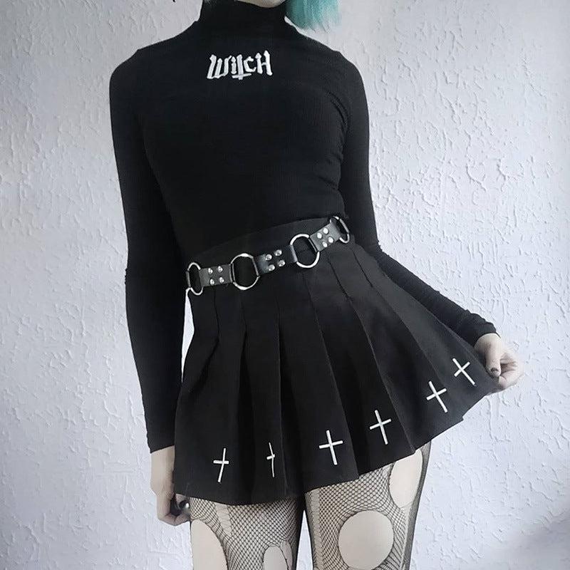 High Waist Pleated Black Skirt Gothic Style – Vellarmi